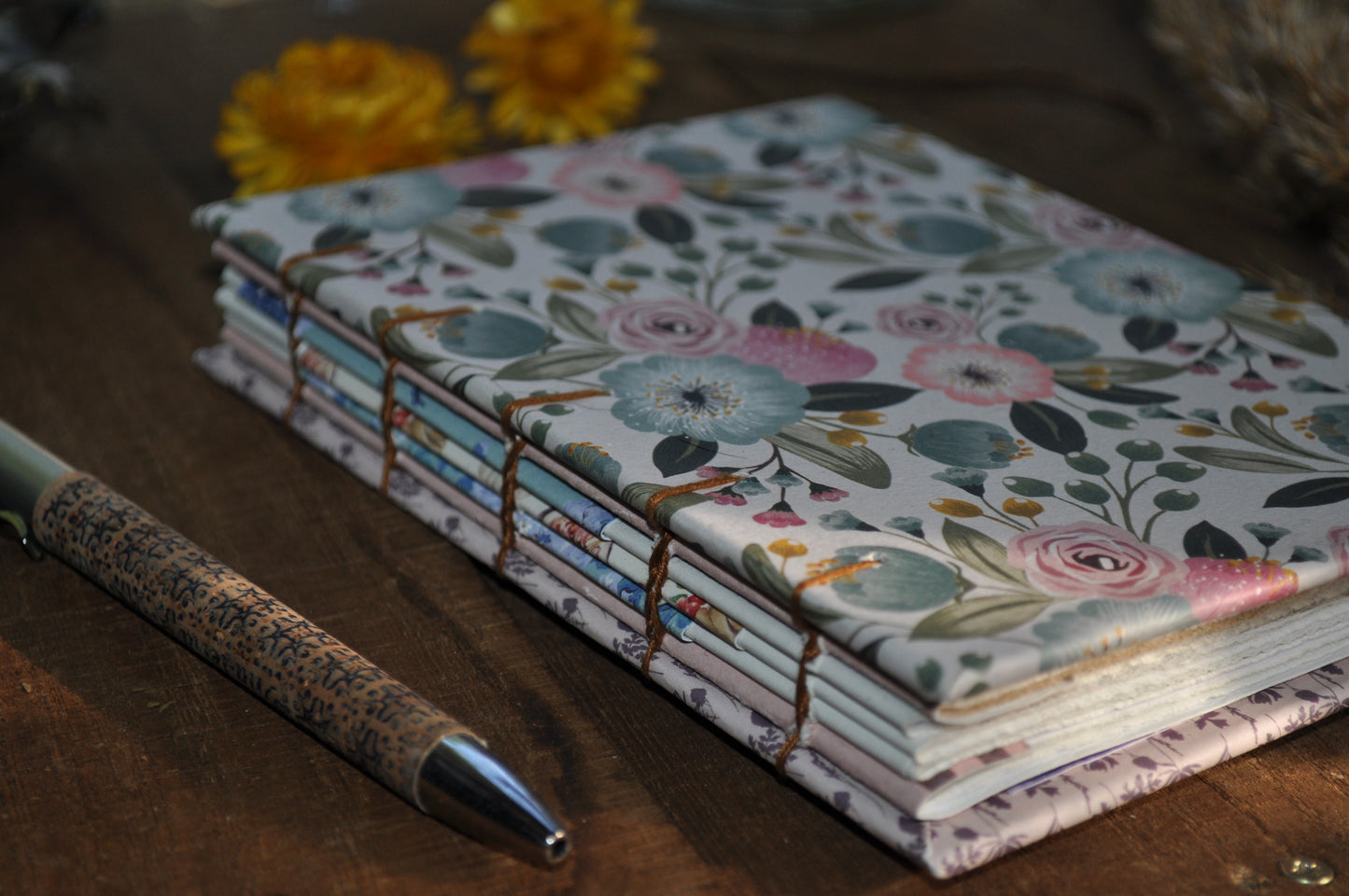 Carnet de poche "Fleurs bleues"